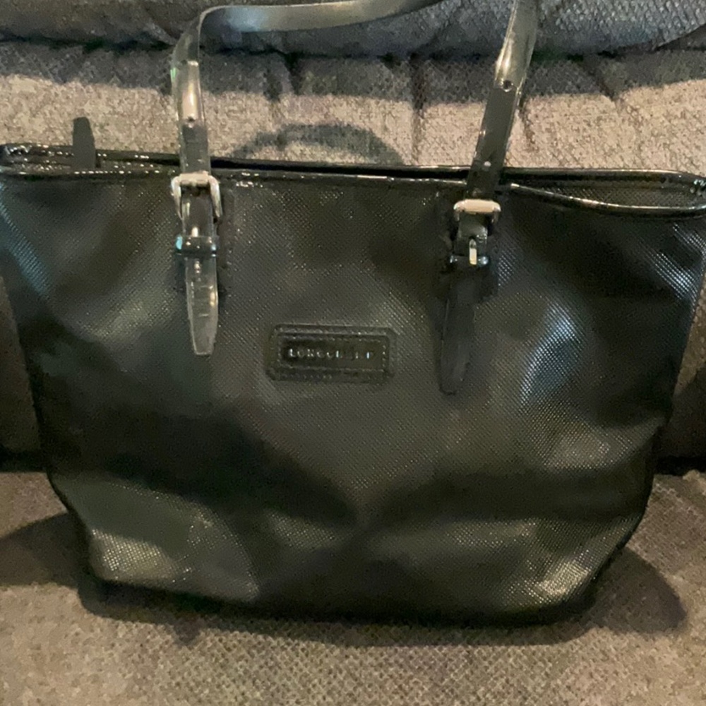 Longchamp black patent leather purse/bag. 15x10
